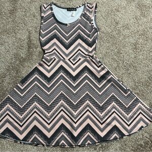 French atmosphere skater print black and pink dress